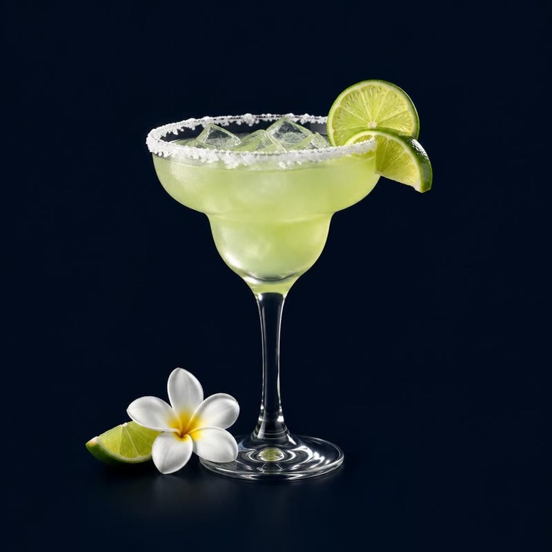 Salt-rimmed margarita with lime