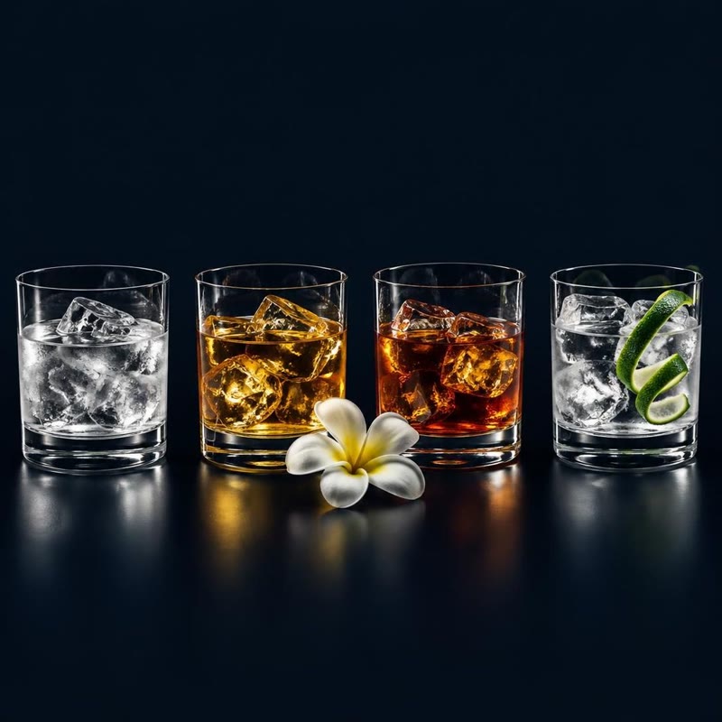 Rum, vodka, whiskey and gin well drinks