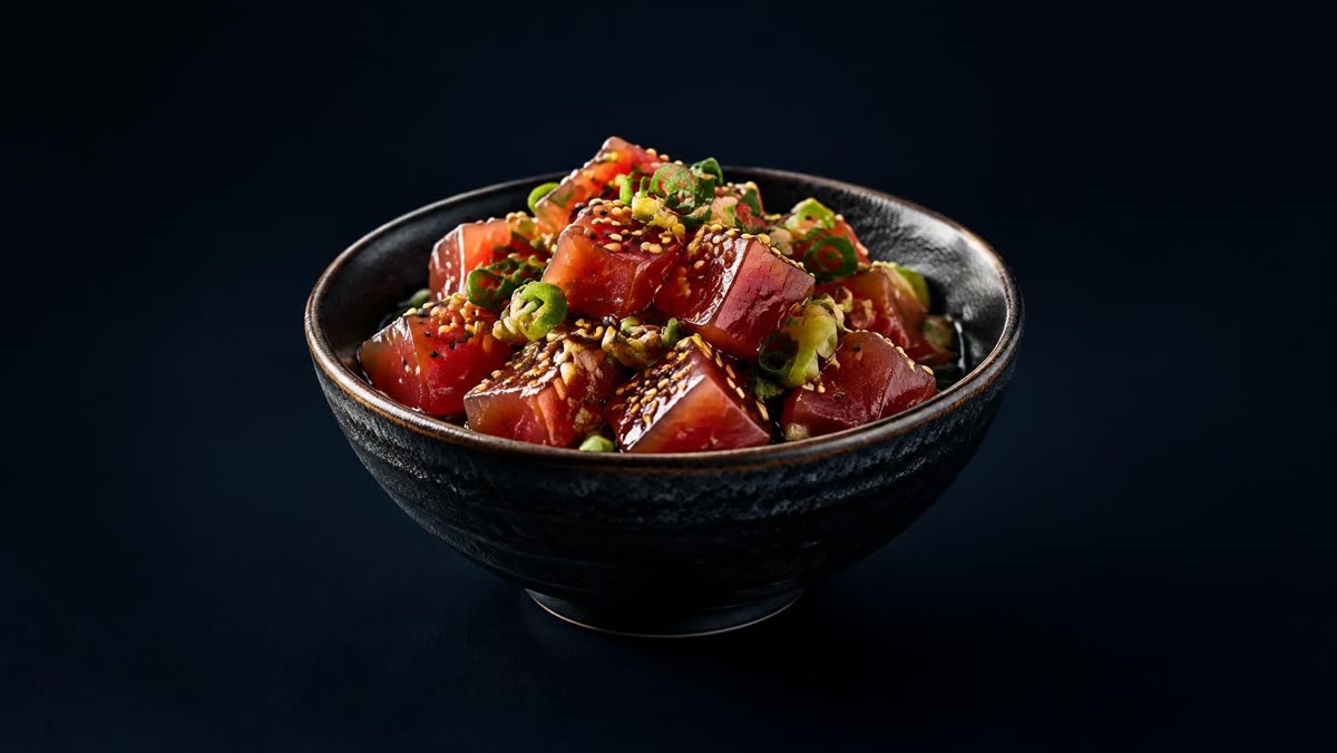 Ahi poke with green onions and sesame
