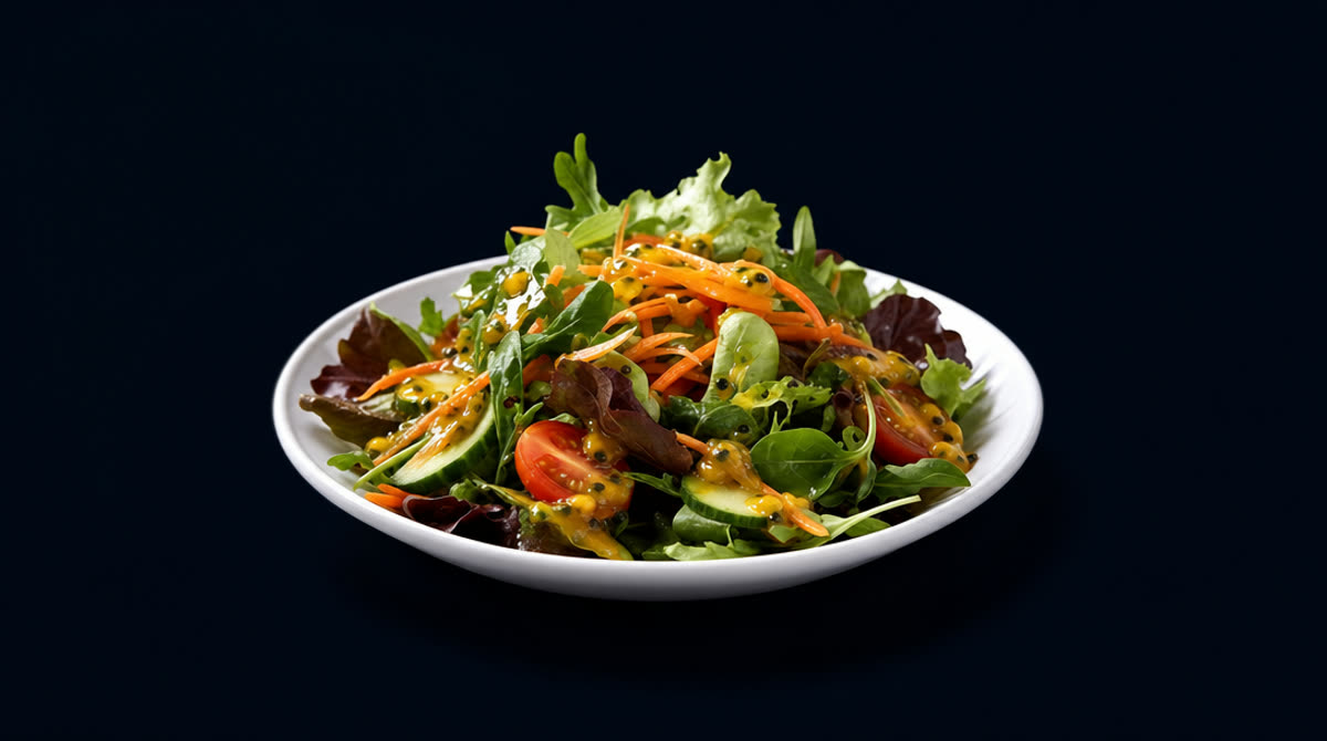 Kula greens salad with lilikoi vinaigrette